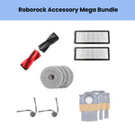 Roborock Q Revo Edge, Q Revo Curve, Q Revo C, and Q Revo C Pro accessory mega bundle including 1 red-black anti-tangle main brush, 2 grey side brushes, 4 grey microfiber mopping cloths, 2 HEPA filters, and 3 dust bin filters for optimal cleaning performance and maintenance.