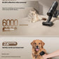 A collage highlighting the Roborock vacuum's pet-friendly attachments, including the electric mite removal brush for beds and upholstery and the gentle pet grooming brush to remove loose hair from dogs.