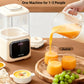  A lifestyle shot showing the SUPOR blender pouring fresh juice into glasses on a table set for a healthy breakfast. This highlights its versatile 1.0L capacity, ideal for both personal use and small families.