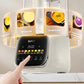 A close-up of the SUPOR blender's intuitive touch screen. A finger is selecting a program from a variety of illustrated options, including corn juice, rich soy milk, pumpkin soup, and purple sweet potato paste, showcasing its versatility.
