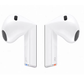 A high-quality image of the left and right Samsung Galaxy Buds3 earbuds in white, highlighting their clean, minimalist design and open-fit form factor.