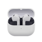 The white Samsung Galaxy Buds3 FE wireless earbuds with black eartips, shown inside their open white charging case.