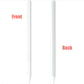 Front and back views of the Samsung Galaxy Tab S11 S Pen stylus highlighting its sleek white design, ergonomic grip, and side button for quick access to features like screen capture or shortcut tools.