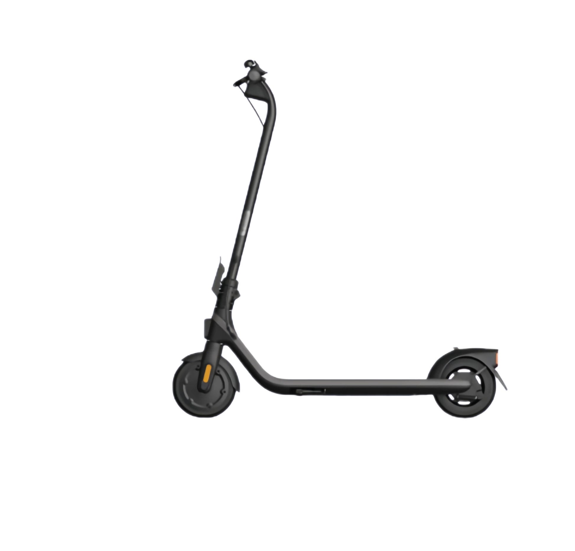 A sleek side profile of the Segway E2 electric KickScooter in a stylish matte black finish, isolated on a white background.