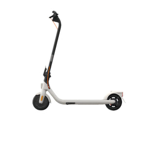 A clean side profile of the Segway E2 electric KickScooter in a modern white finish, isolated on a white background