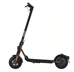 A side profile view of the sleek Segway F2 Pro electric KickScooter, shown in black with distinctive orange cable accents.
