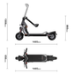 A diagram showing the precise product dimensions and specifications of the Segway GT1 Electric SuperScooter from both a side and top-down view.