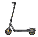 A sleek side profile view of the Segway KickScooter MAX G2 electric scooter, showcasing its modern design in black with yellow accents.