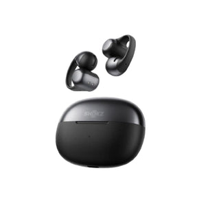 Black Shokz OpenDots One open-ear TWS earbuds shown above the charging case — lightweight, durable, and designed for sports, running, and daily use.