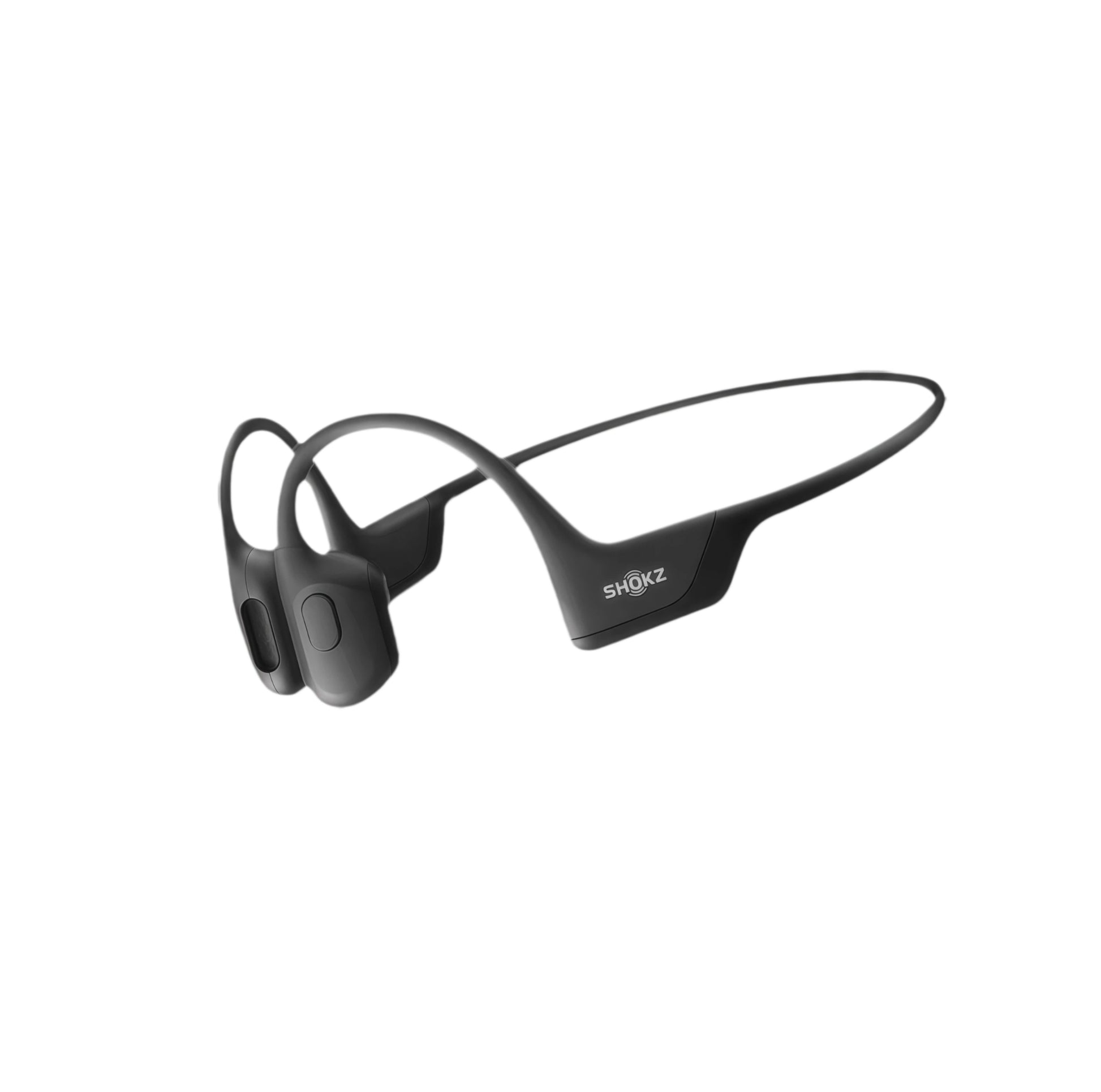 Black Shokz OpenRun Pro wireless open-ear headphones with sleek ergonomic design, featuring bone conduction technology and lightweight construction for active users.