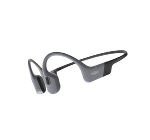 Gray Shokz OpenSwim Pro wireless bone conduction headphones featuring ergonomic fit and durable construction for active lifestyles