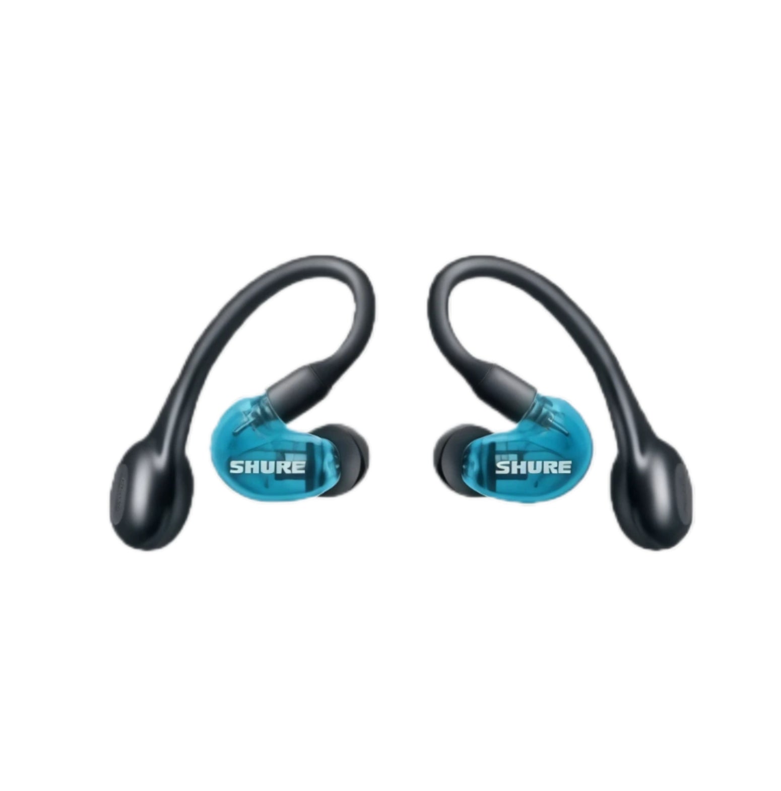 Transparent blue Shure AONIC 215 Gen 2 earbuds with visible internal drivers and premium build — combining style, durability, and superior sound quality.