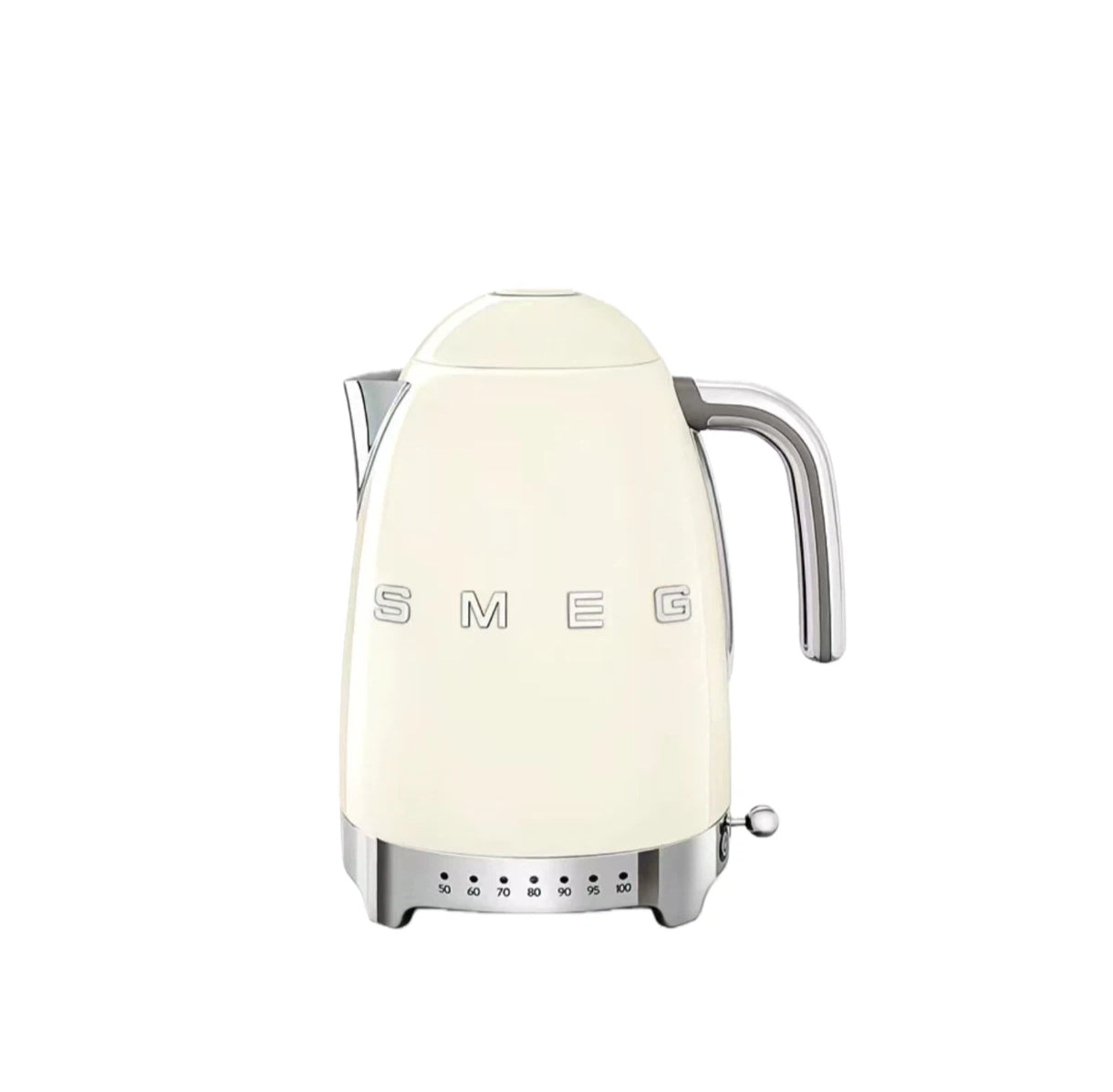 A clean studio product shot of the Smeg KLF04 Variable Temperature Ket[2][3]tle in a classic cream finish against a white background.