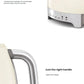  A close-up of the Smeg KLF04 kettle's advanced features, highlighting the base with 7 precise Strix temperature settings and the comfortable, ergonomic chrome handle design.