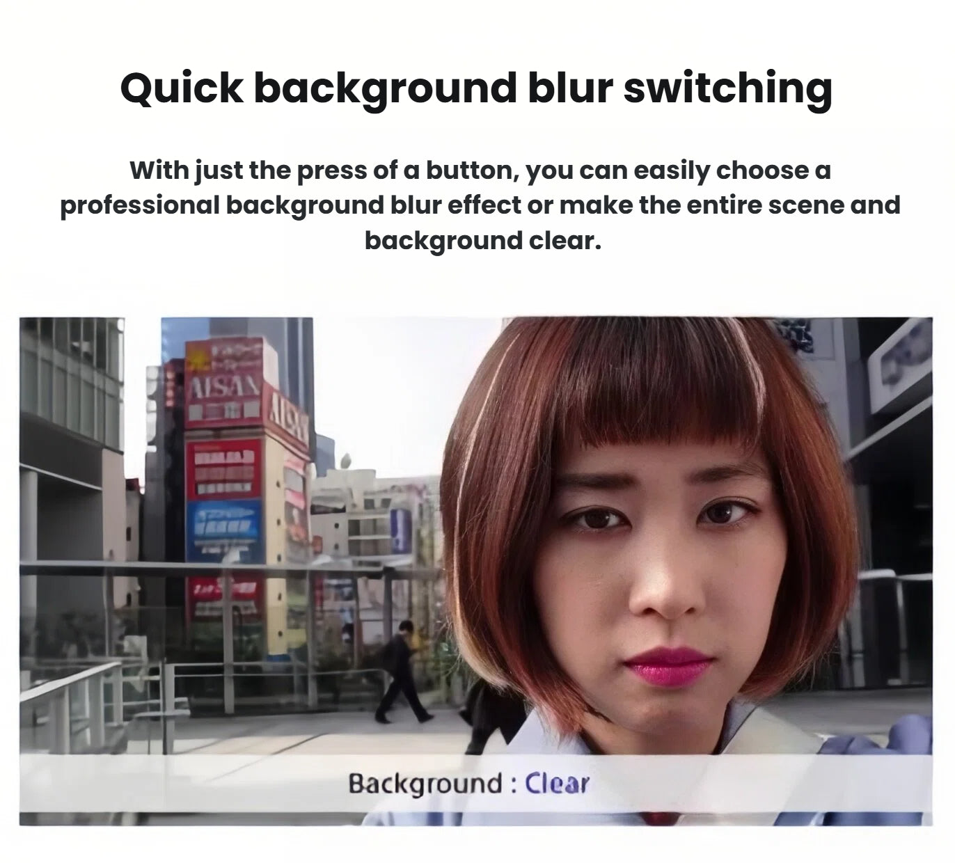 Demonstration of the Sony ZV-1’s one-touch background blur (defocus) button, toggling between creamy bokeh and sharp background for professional-looking vlogs.