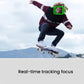 Skateboarder mid-air with green tracking box, demonstrating Sony A6400’s real-time subject tracking.
