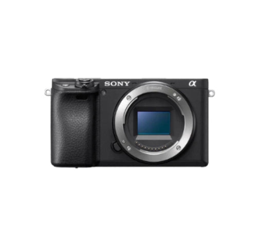 Front view of Sony Alpha A6400 mirrorless camera body showing APS-C sensor and E-mount.
