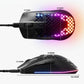 Side and top views of the SteelSeries Aerox 3 gaming mouse with labeled dimensions: 120.55mm (length), 67.05mm (width), 37.98mm (height), and 21.53mm (thickness). The ergonomic shape and lightweight build are designed for comfort and precision during fast-paced gameplay.