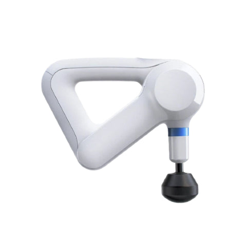 Front-facing product shot of white Theragun Elite G5 massage gun, highlighting minimalist design and soft-touch grip.