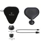 Overhead view of black Theragun Mini 2.0, soft case, USB-C cable and interchangeable massage heads.