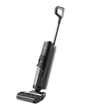 A studio product shot of the Tineco FLOOR ONE S5 PLUS smart wet dry vacuum, showcasing its sleek black and silver design and ergonomic handle.