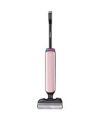 A front-facing studio shot of the Tineco FLOOR ONE S7 Artist cordless  vacuum and mop, displaying its elegant pink and black design and the soft roller brush head.