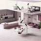 A conceptual image showing a woman using Tineco FLOOR ONE S7 Artist to clean multiple rooms in a modern home, including the dining room, living room, bedroom, and kitchen, demonstrating its versatility for all hard floors.
