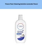 Front view of the Tineco Floor Cleaning Solution bottle, a 33.8 fl. oz. (1L) deep clean and deodorizing formula with lavender scent, designed for use with Tineco robotic mops and vacuums. The clear bottle features a white label with blue accents, pet imagery (dog and cat), and a lavender graphic, highlighting its effectiveness in removing pet messes, odors, and stains from hardwood, tile, and laminate floors.