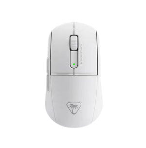 Top-down view of the Turtle Beach Burst II Pro wireless gaming mouse in white. The clean, modern design includes a smooth surface, tactile scroll wheel, and visible brand logo. Ideal for gamers who prefer a sleek, professional look without compromising performance.