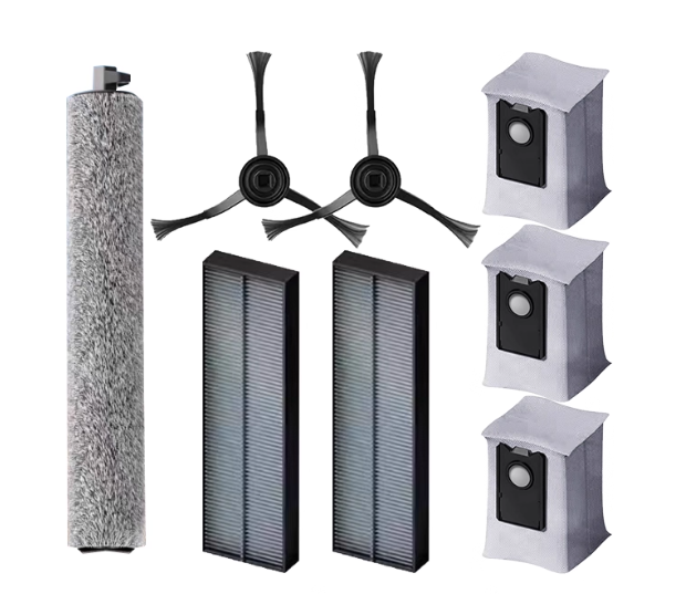 Collection of UWANT U300 robot vacuum accessories, including filters and brushes.