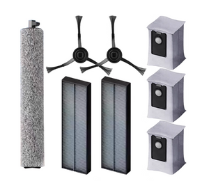 Collection of UWANT U300 robot vacuum accessories, including filters and brushes.