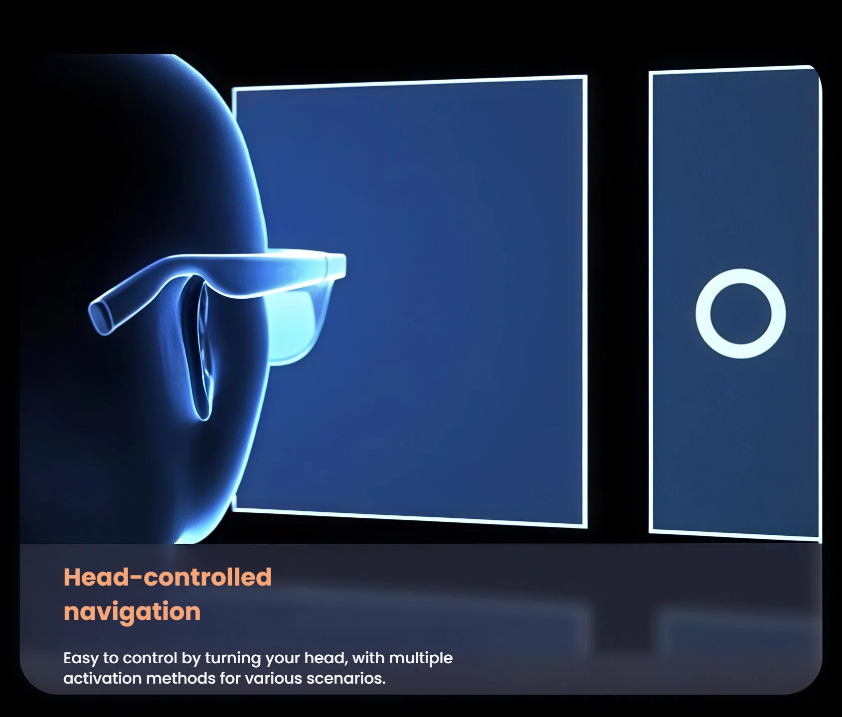  Illustration of head-tracking interface controlled by VITURE One Neckband, enabling hands-free XR navigation.