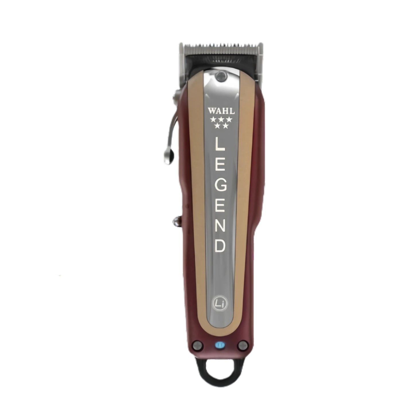 Wahl Cordless Legend Clipper with a sleek burgundy and gold design, highlighting its professional look.