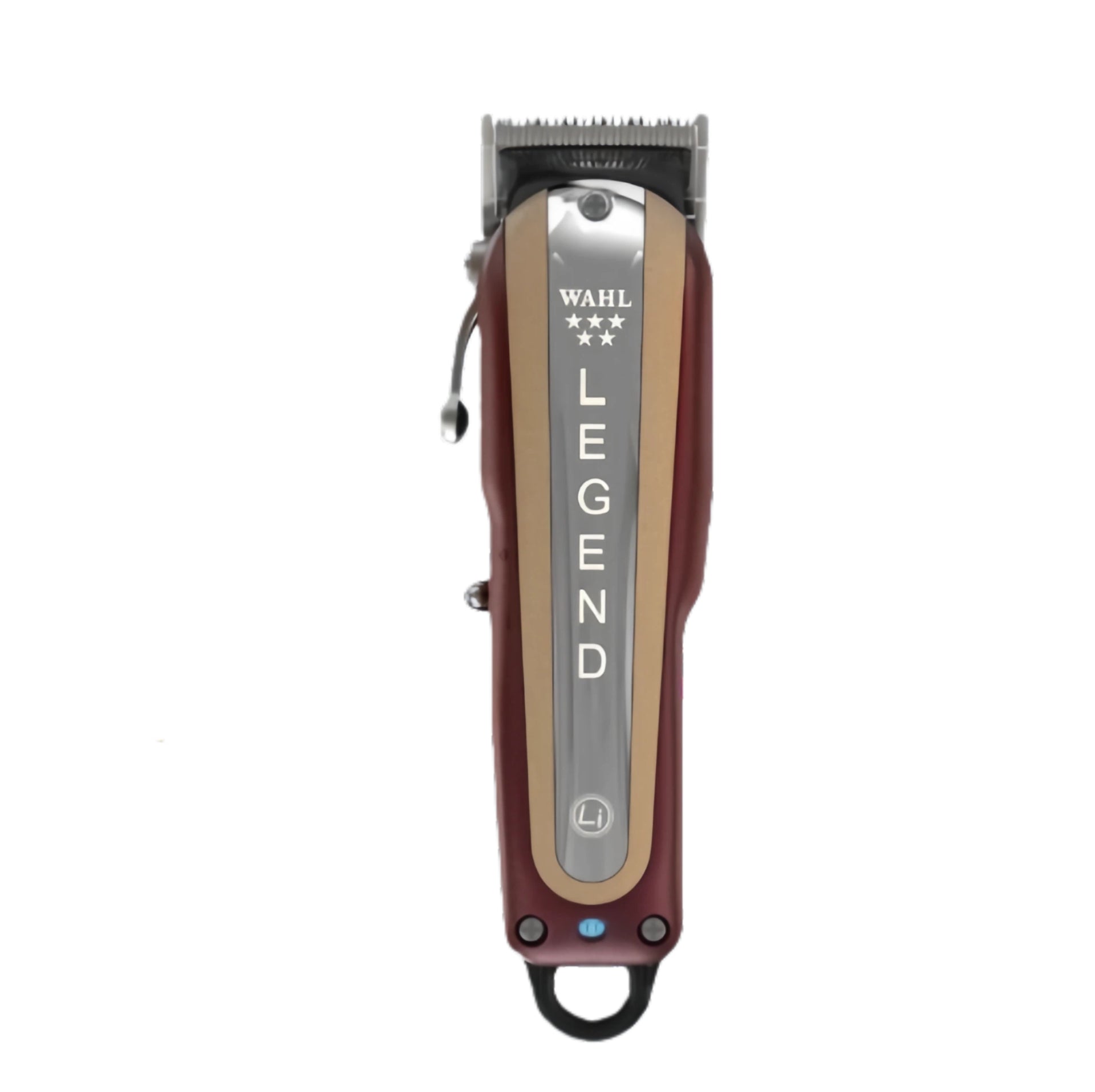 Wahl Cordless Legend Clipper with a sleek burgundy and gold design, highlighting its professional look.