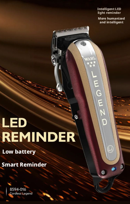 Wahl Cordless Legend Clipper with an intelligent LED light reminder for low battery.