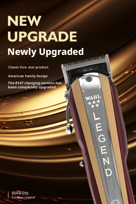 Wahl Cordless Legend Clipper showcasing its new upgrade, featuring an American family design.
