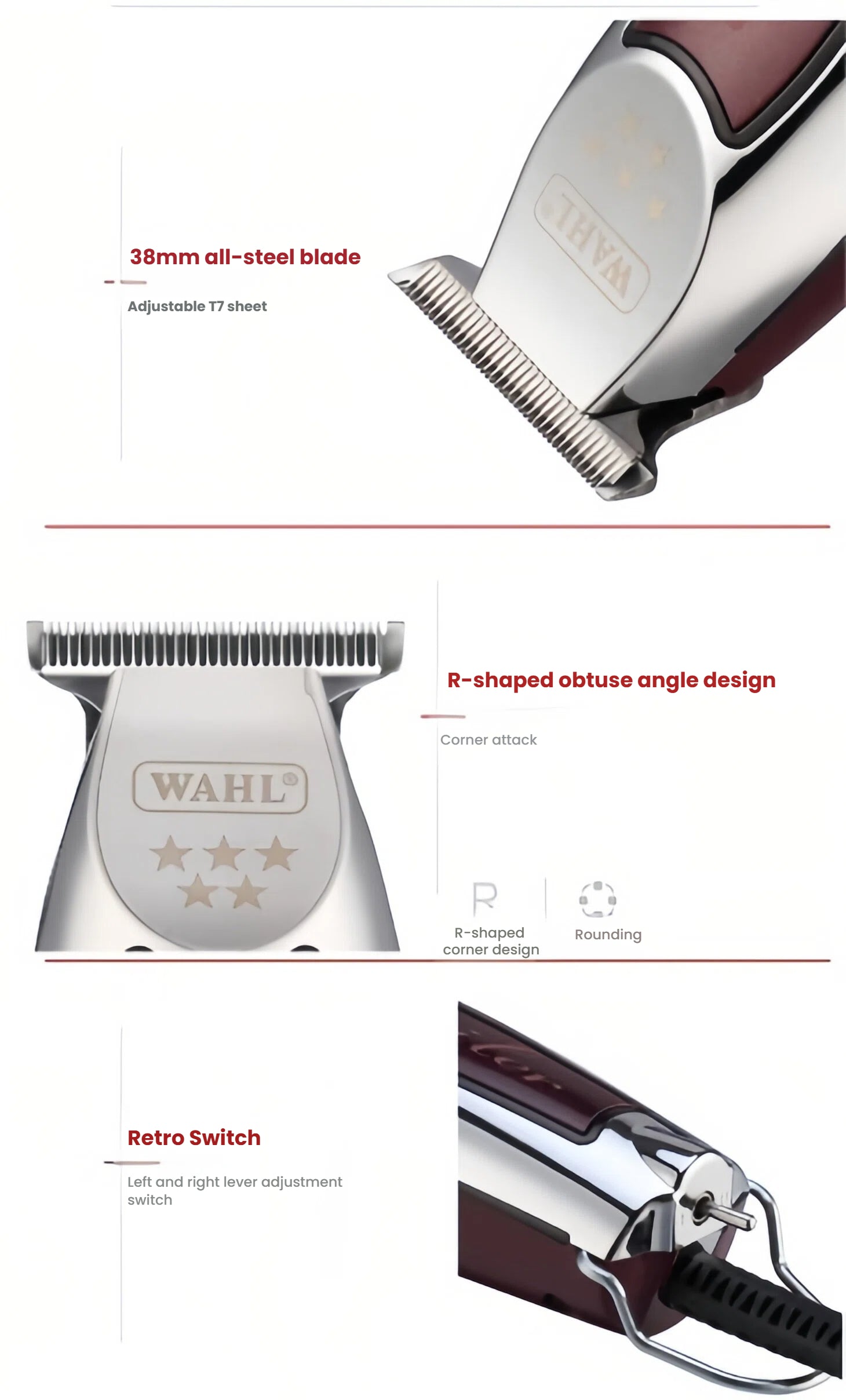 Wahl Detailer-Wide Trimmer featuring a retro switch for left and right lever adjustment.