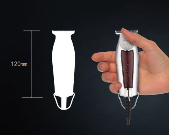 Wahl Detailer-Wide Trimmer held in hand showing its dimensions and ergonomic design.