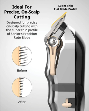 Wahl Senior Clipper's super thin flat blade profile designed for precise on-scalp cutting.