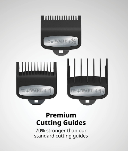 Wahl Senior Clipper's premium cutting guides, 70% stronger than standard guides for precise cutting.
