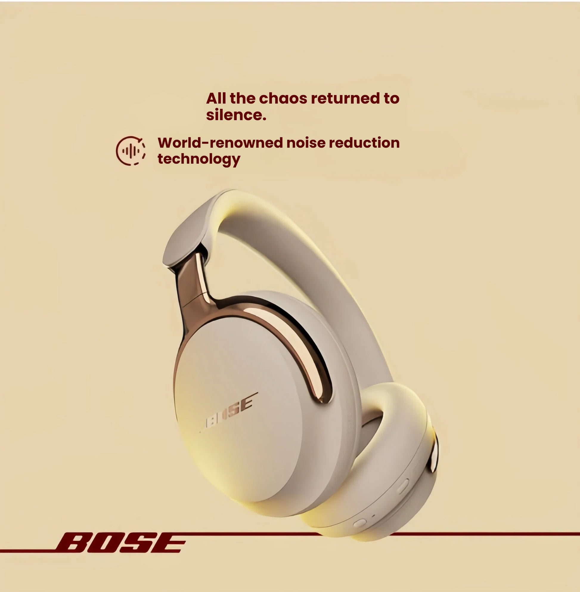 The elegant Bose QC Ultra Headphones highlighting their world-renowned noise reduction technology, capable of turning chaotic environments into pure silence for an immersive audio experience.

