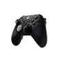 ¾ front view of black Xbox Elite Series 2 wireless controller featuring textured grips, metal triggers, and interchangeable D-pad.