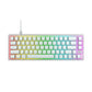 Front view of the Xtrfy K5V2 white mechanical keyboard featuring a compact 67-key layout and full rainbow RGB backlighting, offering a sleek, modern look ideal for minimalist desks and gamers.