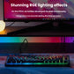 The Xtrfy K5V2 mechanical keyboard glowing with vibrant RGB backlighting on a dark desk setup, showcasing dreamlike lighting effects under a monitor with ambient glow, perfect for immersive gaming and content creation.