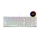 Clean front view of the Xtrfy MX3.1 white mechanical keyboard with RGB underglow and translucent keycaps, offering a premium aesthetic and immersive lighting experience for PC enthusiasts.