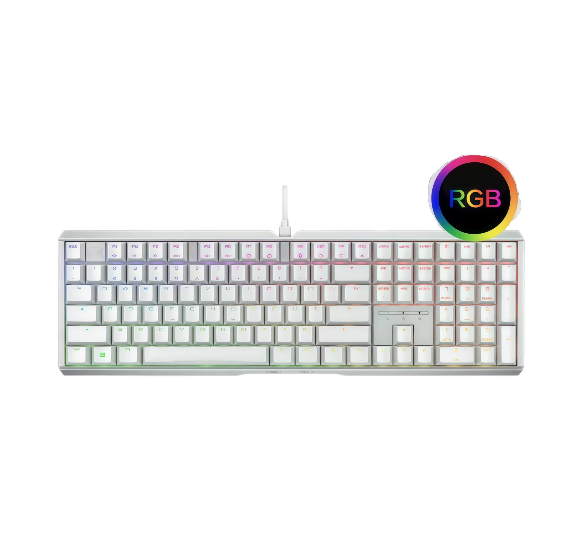 Clean front view of the Xtrfy MX3.1 white mechanical keyboard with RGB underglow and translucent keycaps, offering a premium aesthetic and immersive lighting experience for PC enthusiasts.