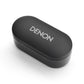 Denon PerL charging case closed with embossed Denon logo