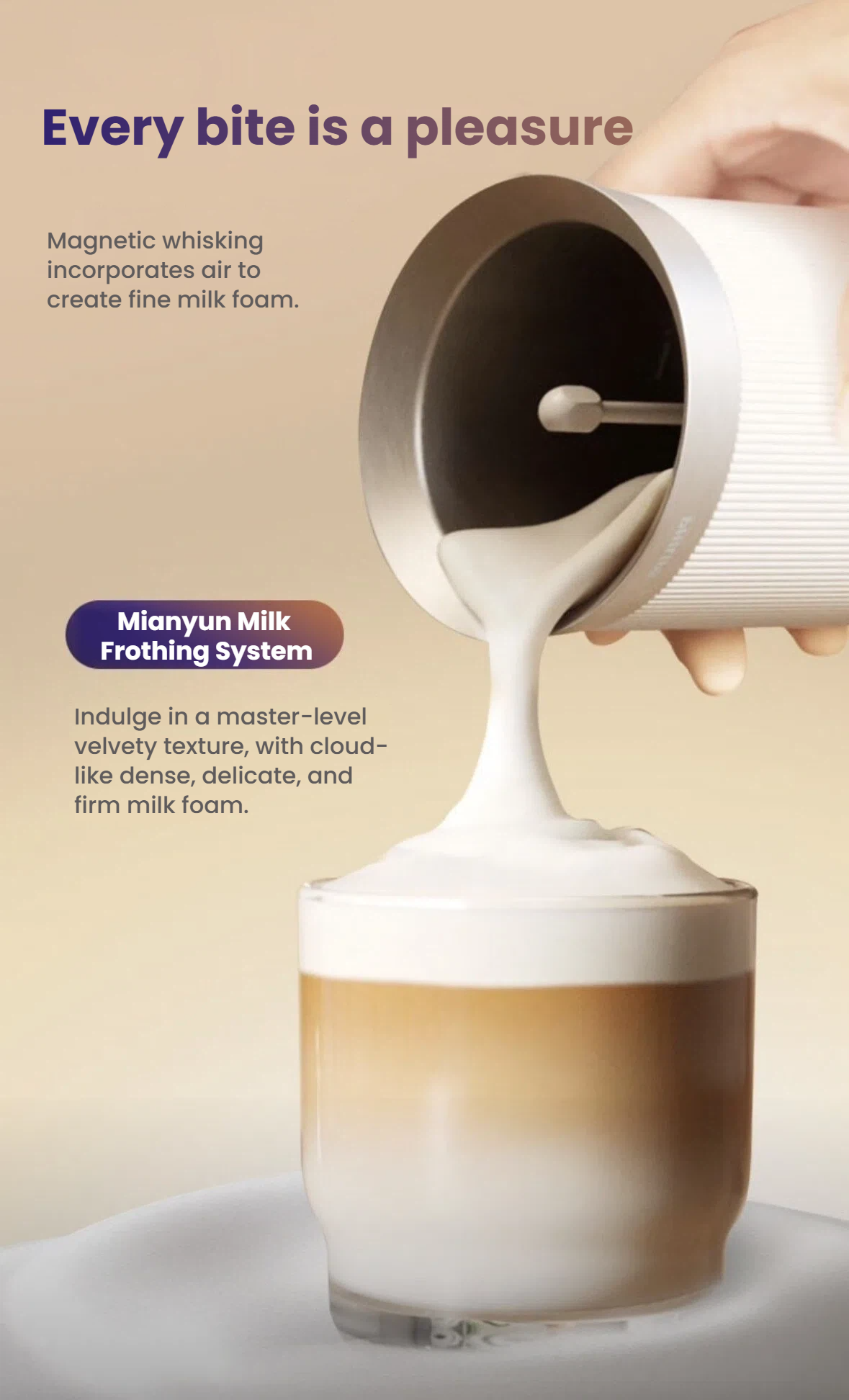Philips Baristina milk frother pouring foam into coffee