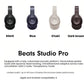 All four color options for the Beats Studio Pro wireless headphones: Black, Blue, Khaki, and Dark Brown, shown in a row