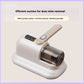 Image of a compact handheld vacuum cleaner in a beige and white color scheme. The vacuum features a transparent dustbin and a simple control panel on top of the handle. The design is sleek and minimalistic, suitable for efficiently cleaning small areas or furniture